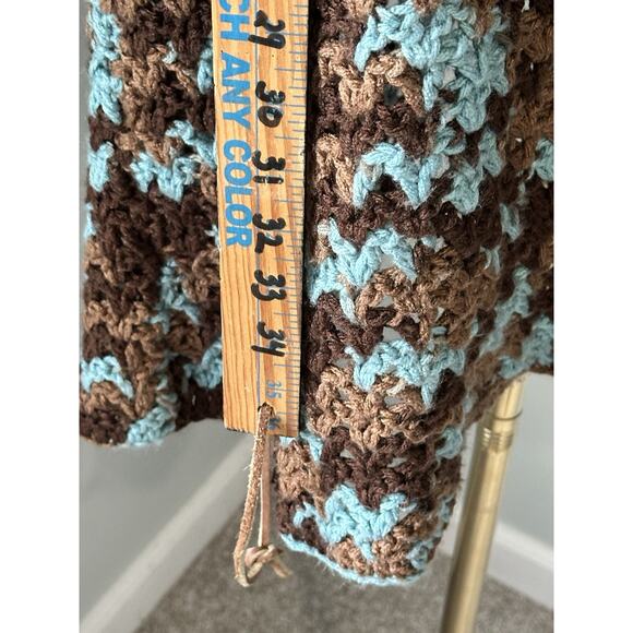 VTG Handmade Knit Crochet Afghan Vest Boho Brown Blue Medium Large Cottage Core - Picture 3 of 4